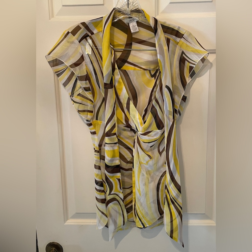 Cache Yellow And Brown Patterned Blouse - image 2